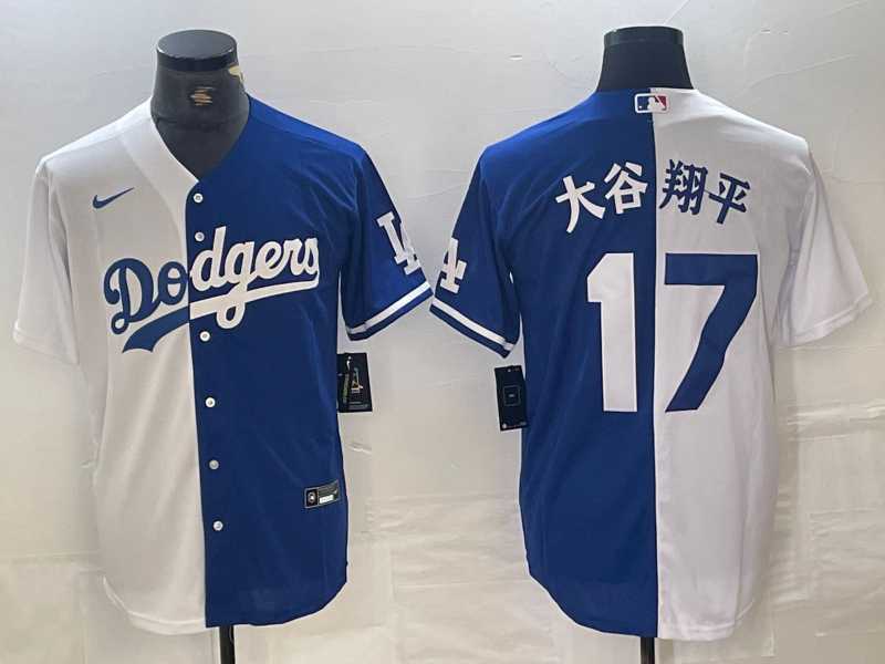 Mens Los Angeles Dodgers #17 Shohei Ohtani White Blue Two Tone Stitched Baseball Jersey Dzhi